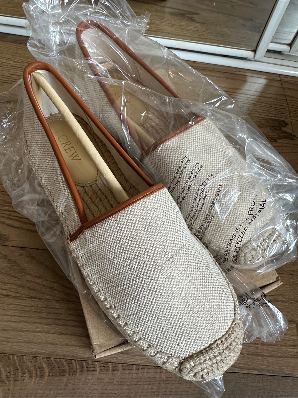 J. Crew Natural Canvas Espadrille Loafers with Tan Trim